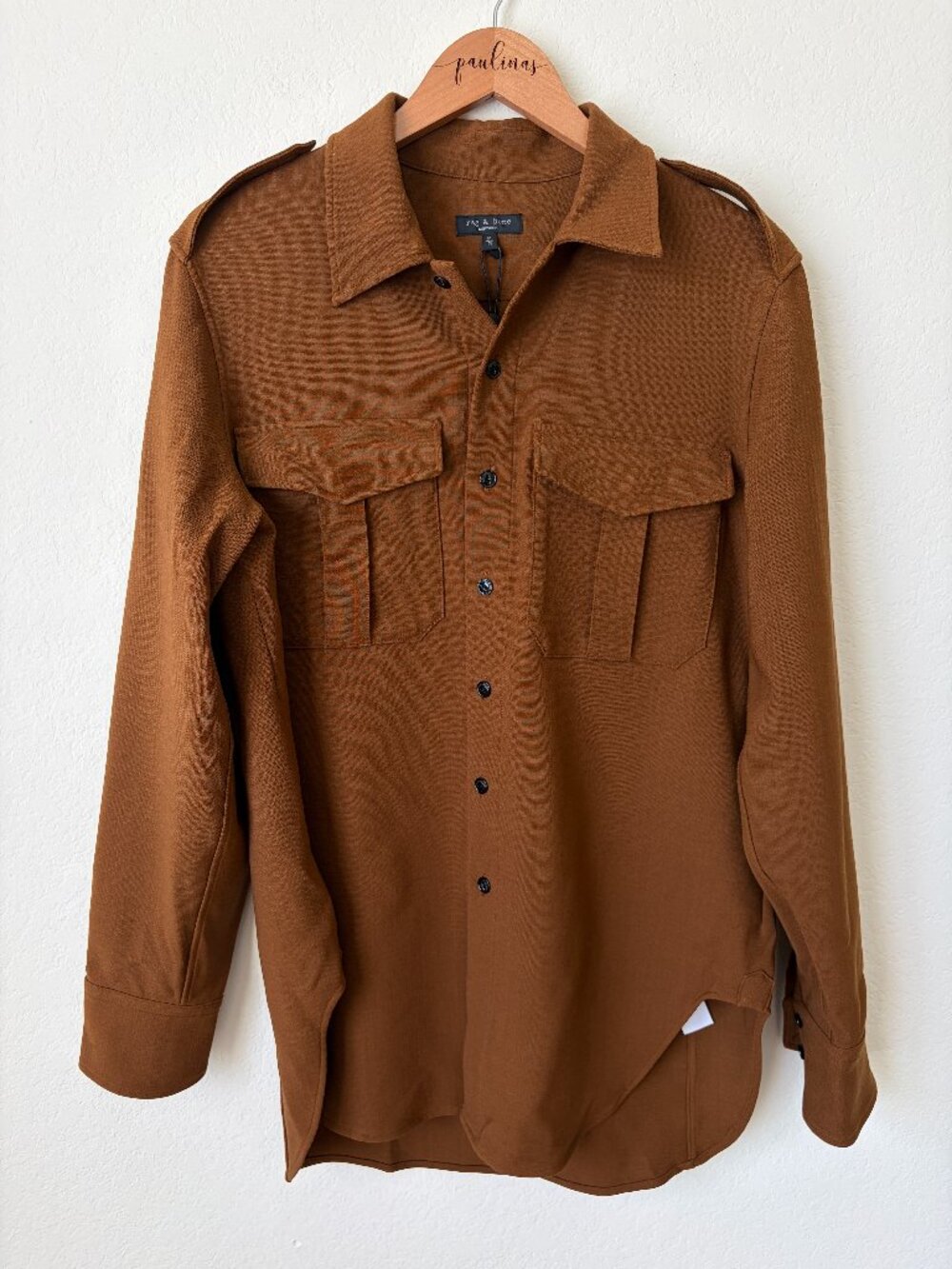 New Rag & Bone Shirt Mens Medium Howie Military Camel Brown Virgin Wool Jacket M